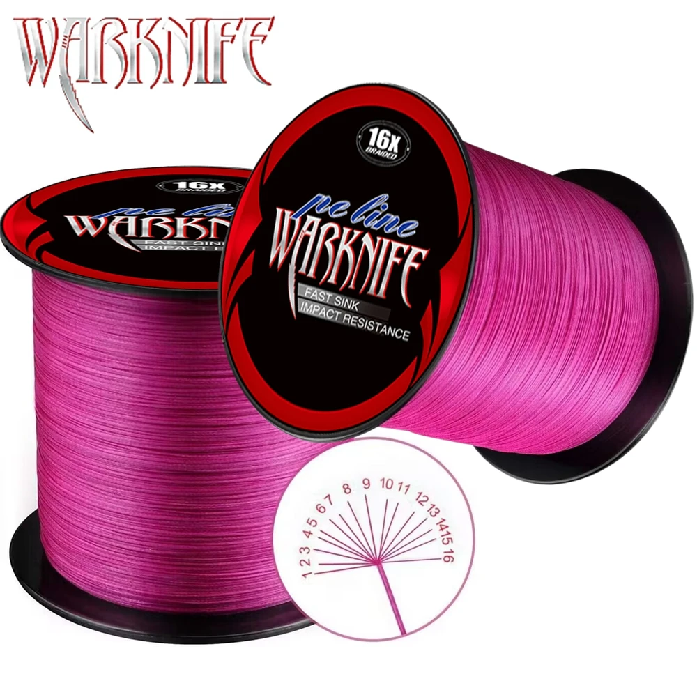Warknife 16 Strands 100M - 2000M Hollow Core PE Extreme Braided Fishing Line 20LBs-500LBs Japan Multifilament Assist Line Pink