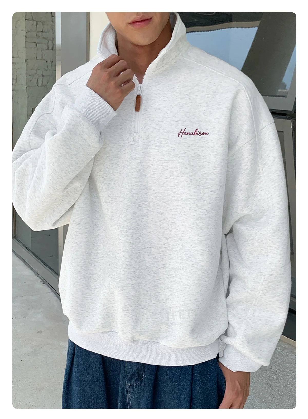TFETTERS EU Size 2026 Autumn Casual Half Zip Pullover Men Stand Collar Minimal Letter Embroidered Long Sleeve Sweatshirt Man