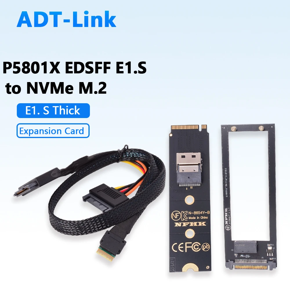 

P5801X EDSFF E1. S Thick SSD To NVMe M.2 Expansion Adapter Card , SFF-8654 U2 0.5m for NVMe M.2 SSD Interface