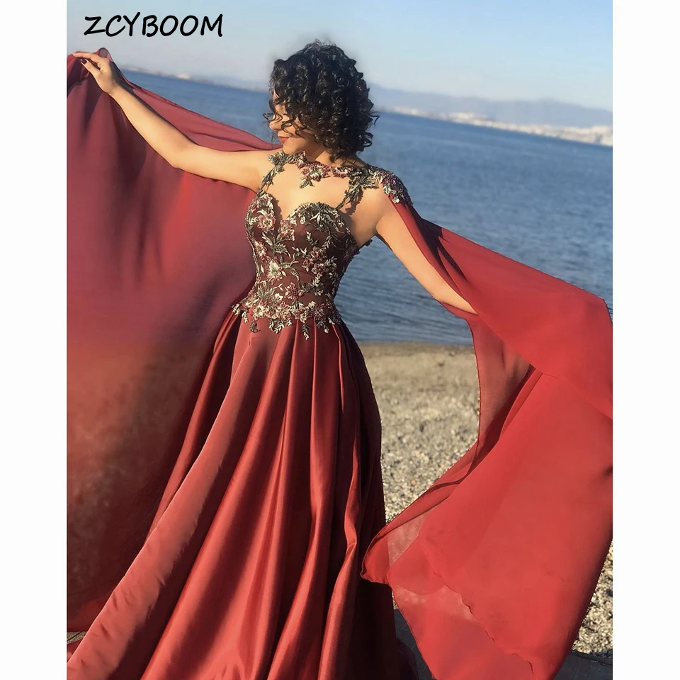 Charming Burgundy Sweetheart Appliques Evening Dress 2025 A-Line Floor Length Stain Shawl Chiffon Zipper Custom Made Prom Dress