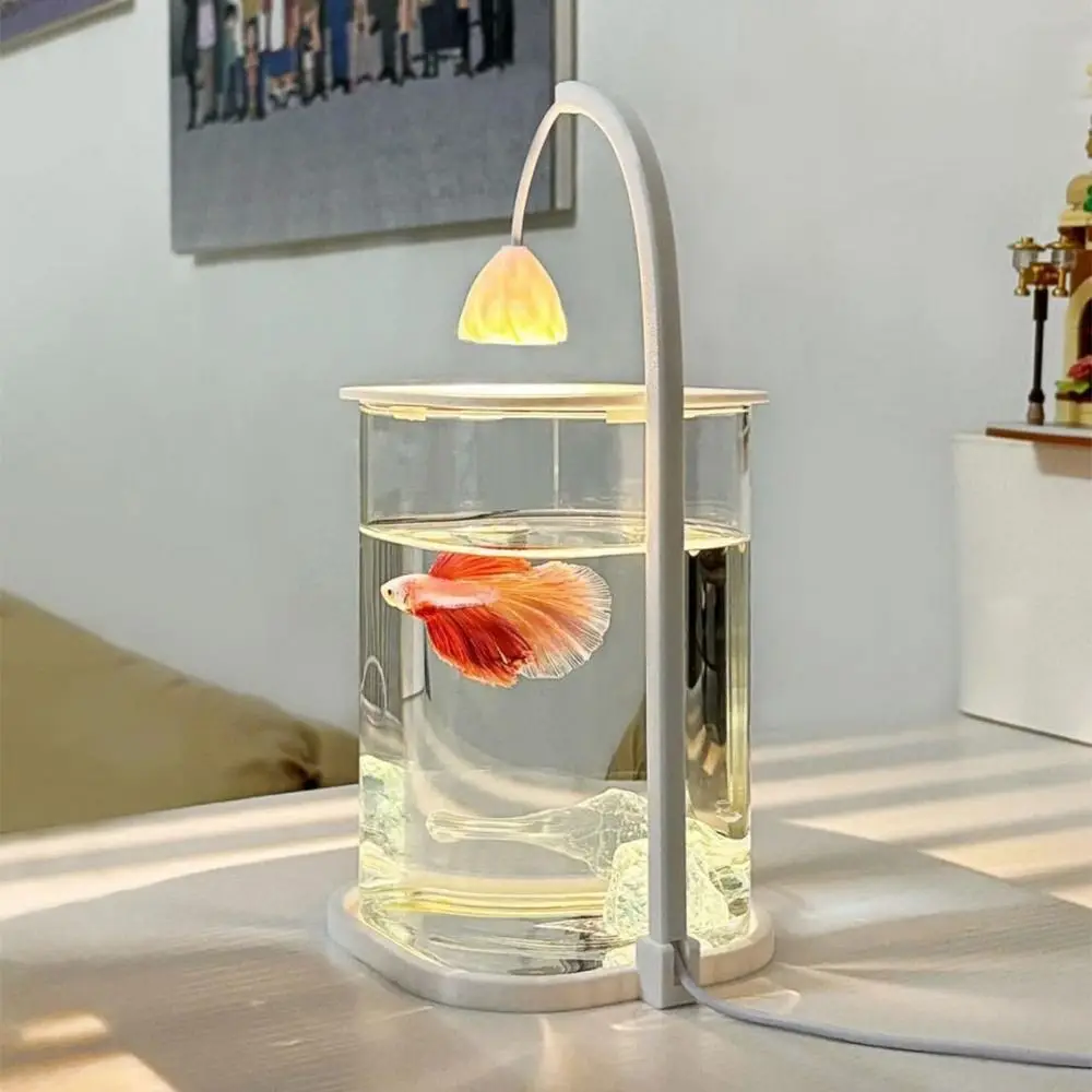 Decorative High Transparency Acrylic Landscape Fish Tank Shatterproof with Lid Goldfish Tank LED Light Fishbowl Betta Fish