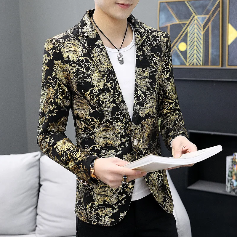 2024 Fashion Men's Spring and Autumn Hot Gold Bright Face Small Suit Youth Korean Edition Slim Fit Non iron Suit Trendy Coat