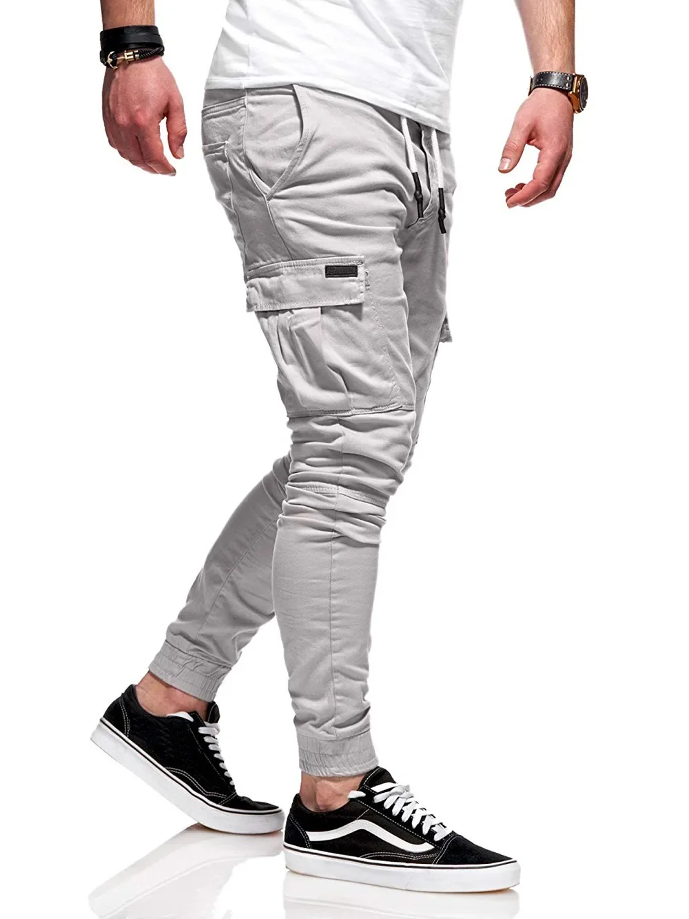 2024 Spring Autumn New Elastic Waist Pockets Drawstring Pencil Pants Man Fashion Motion Comfortable All-match Running Trousers