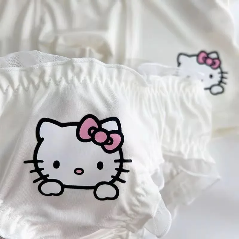 Calcinha rosa Hello Kitty casal, Virilha de algodão, desenhos animados fofos, roupa íntima doce das senhoras, boxers masculinos sedosos, respiráveis, confortáveis, novos