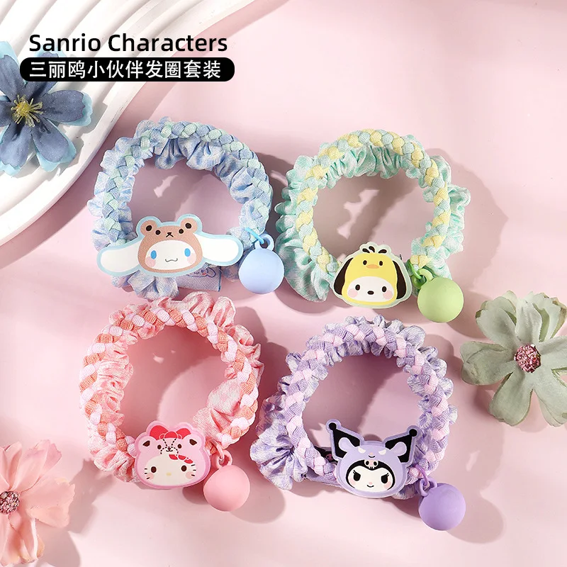 

2024 Sanrio Anime Hair Circle Kawaii Hello Kitty Kuromi Pochacco Cinnamoroll Girls Braided Hair Rope Cute Cartoon Gift for Kids