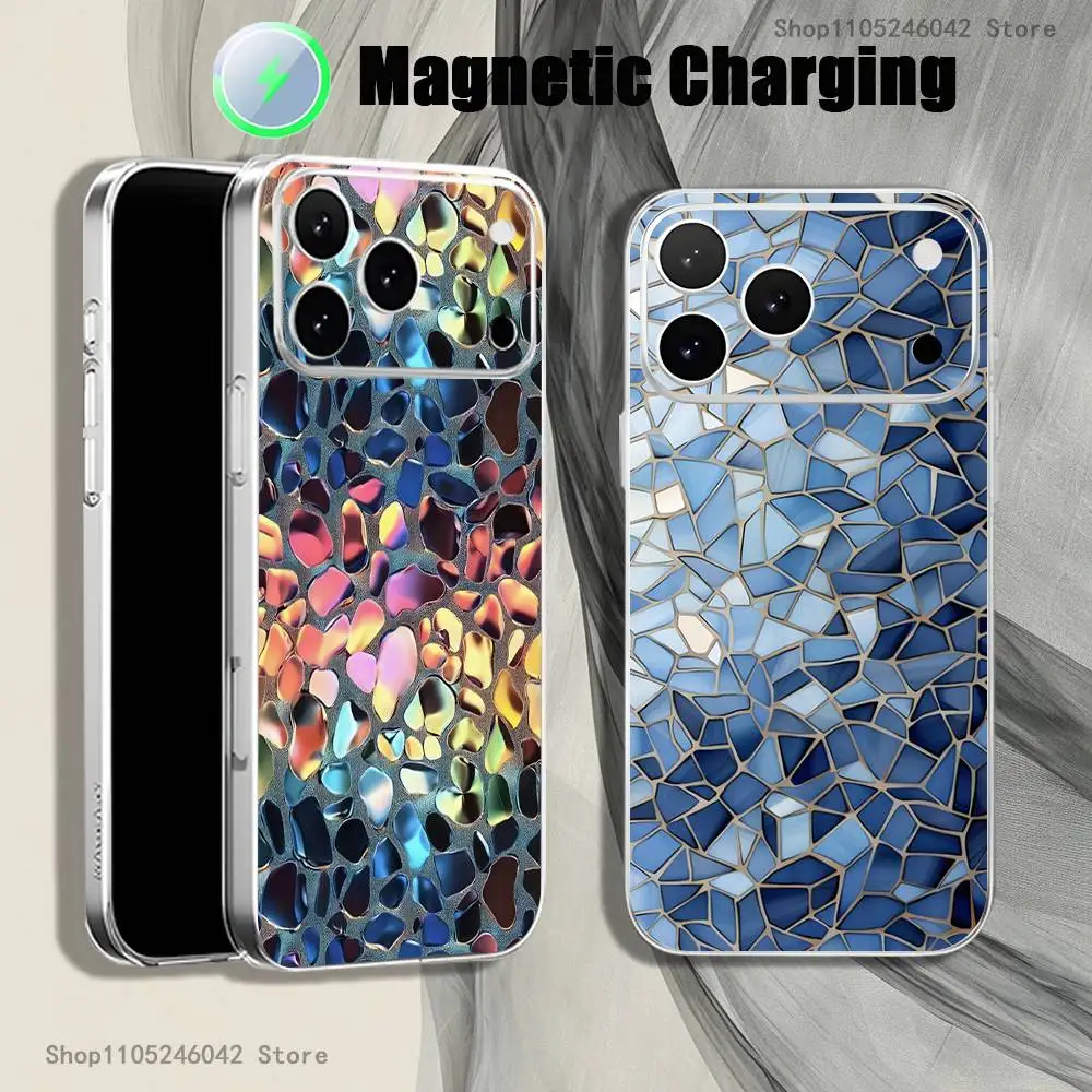 

Colorful Glass Transparent White Phone Case For iPhone 17,16,15,14,13,12,11,Pro,Max,Plus Magnetic Wireless Charging