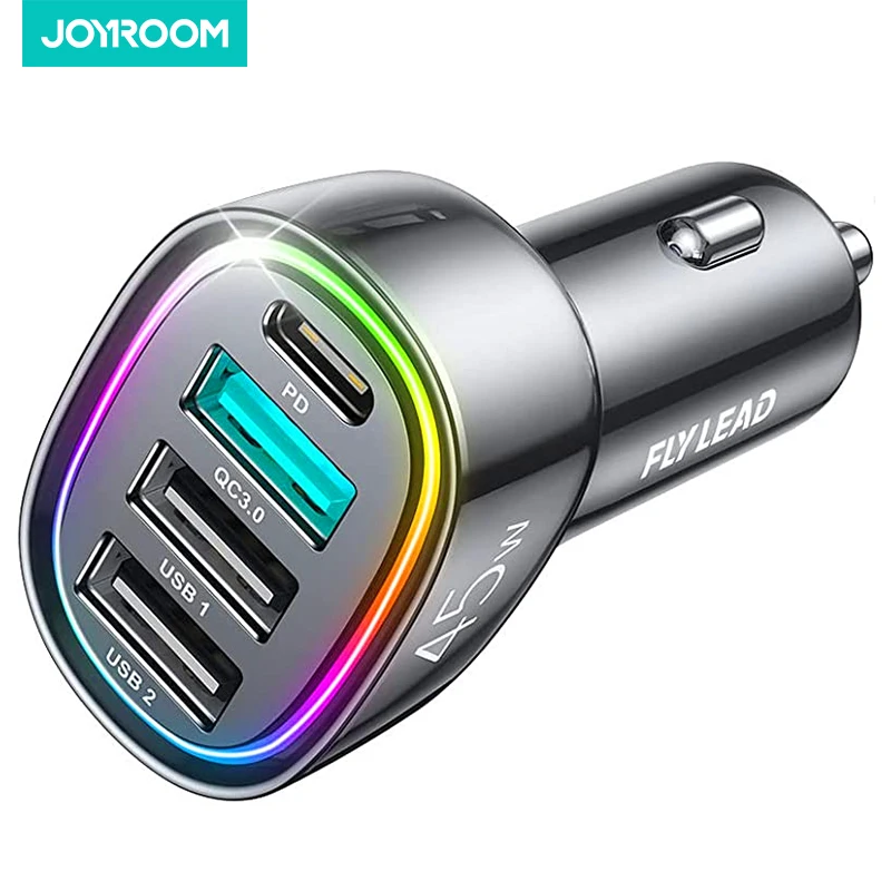 

Joyroom 45W Car Charger Super 4 Ports Fast PD3.0 QC3.0 Car Charger Adapter for iPhone 14 13 12 Pro Max Cigarette Lighter Charger