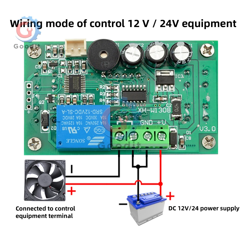 W1308 Digital Temperature Controller -55℃~110℃ AC110V/220V with Alarm & Lock, NTC Probe, Blue/Red Display 10A Relay Output