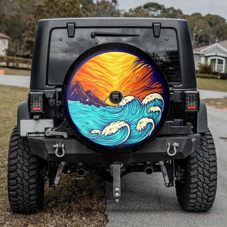 Spare Tire Covers For Campers, Summer Beach Landscape Spare Tire Cover With Or Without Backup Camera Hole,Nature Tire Cover,Beac