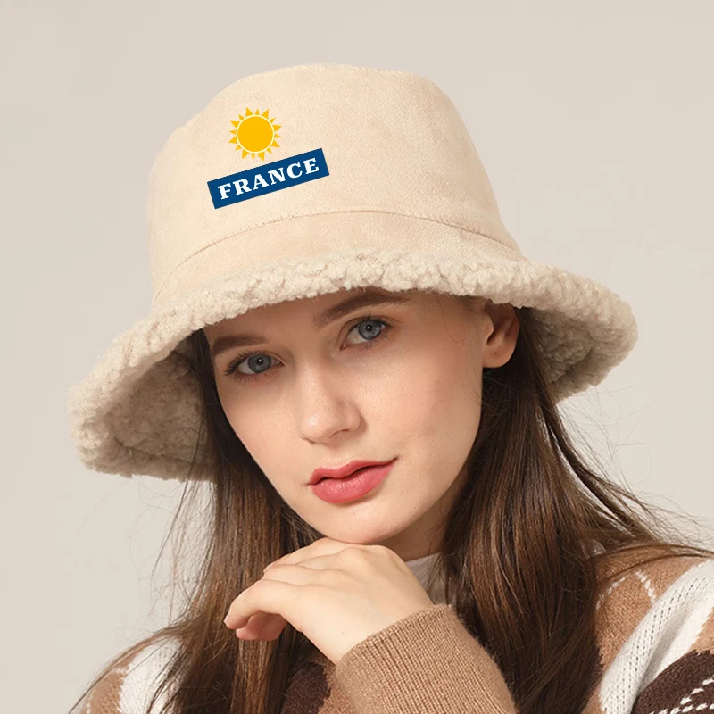 Cutom Text Bob Reversible Lamb Faux Fur Bucket Hats Women winter Outdoor Boys Fisherman Fishing Panama bob Hats vest