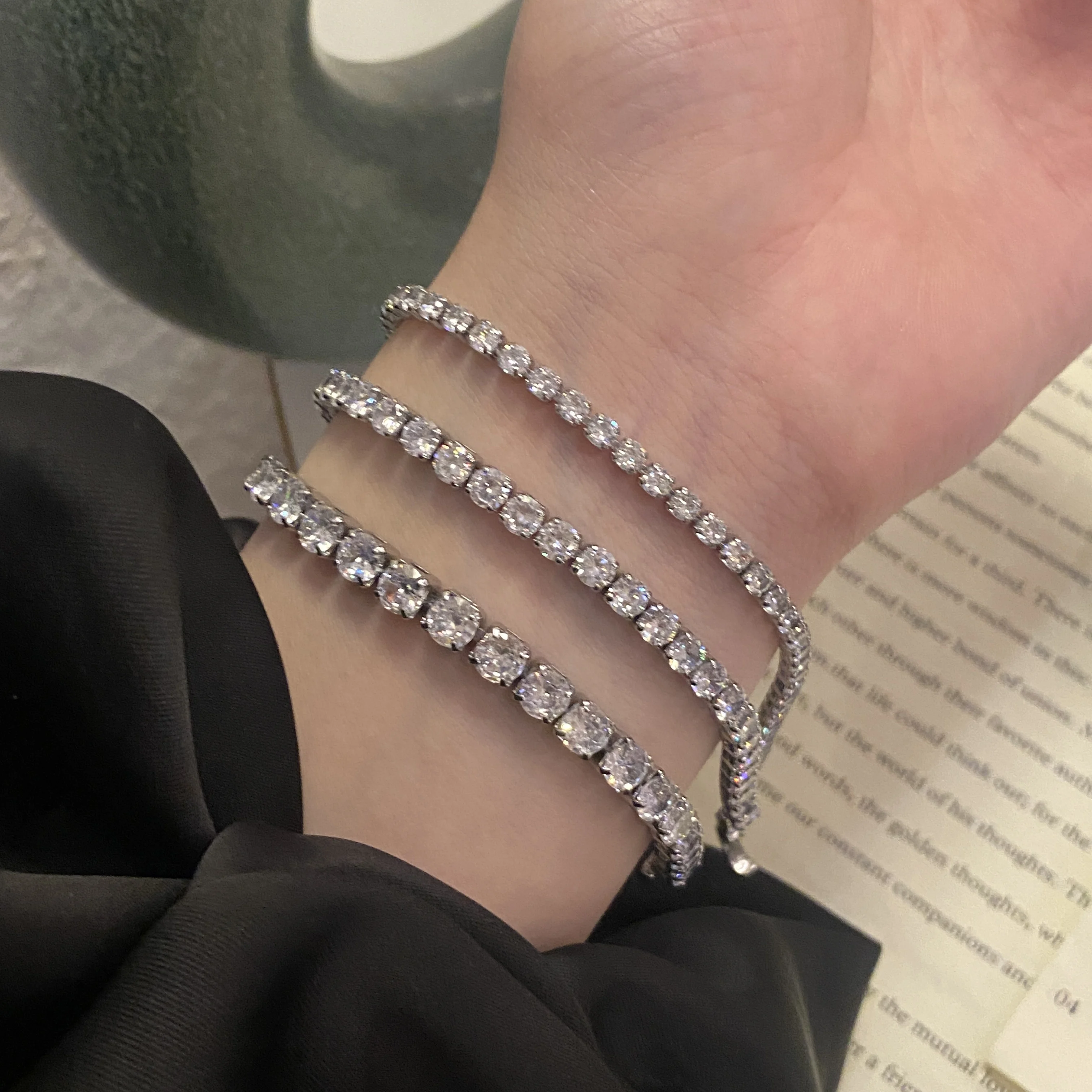 

Real S925 Sterling Silver Moissanite Luxury Delicacy Bracelet Necklace Sparkling Particularly Solid Jewelry Wedding Women Gift