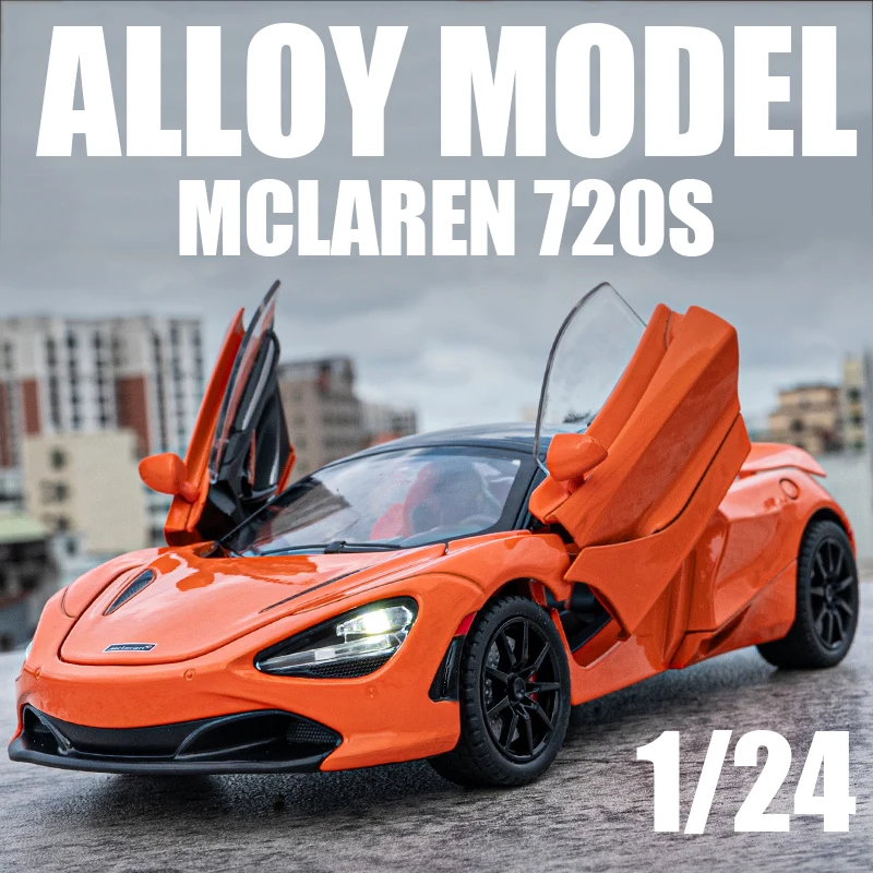 

1/24 Scale 720S Racing Sports Car Alloy Model Toy Diecast Vehicle Metal Fast Furious Sound Light Collect Kid Birthday Gift Deco
