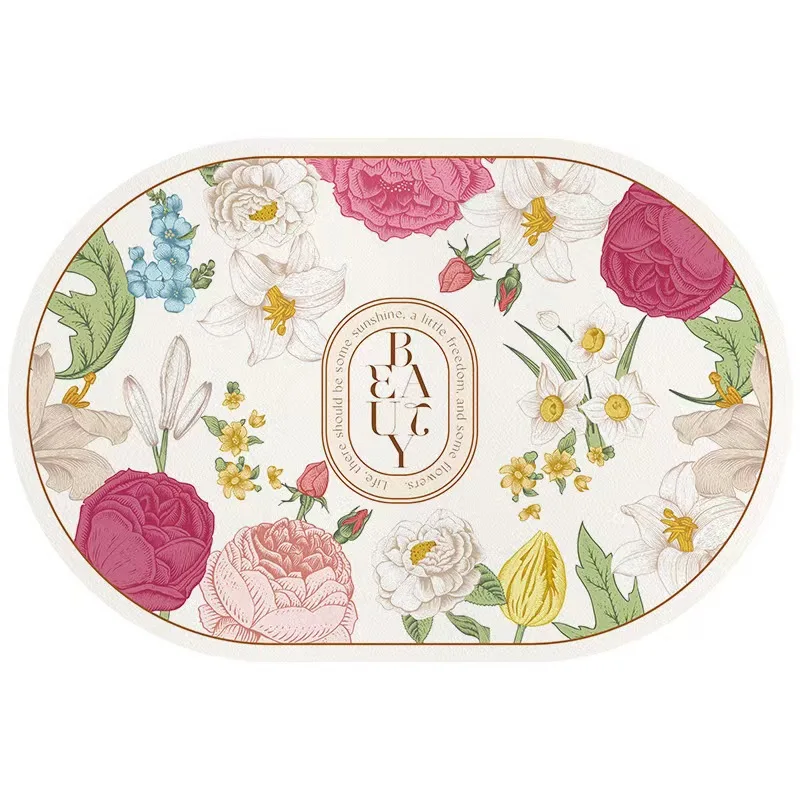 VIKAMA 40X60CM Oval Crystal Velvet Carpet Garden Flower Style Bathroom Toilet Living Room Room Door Non-Slip Mat view 5