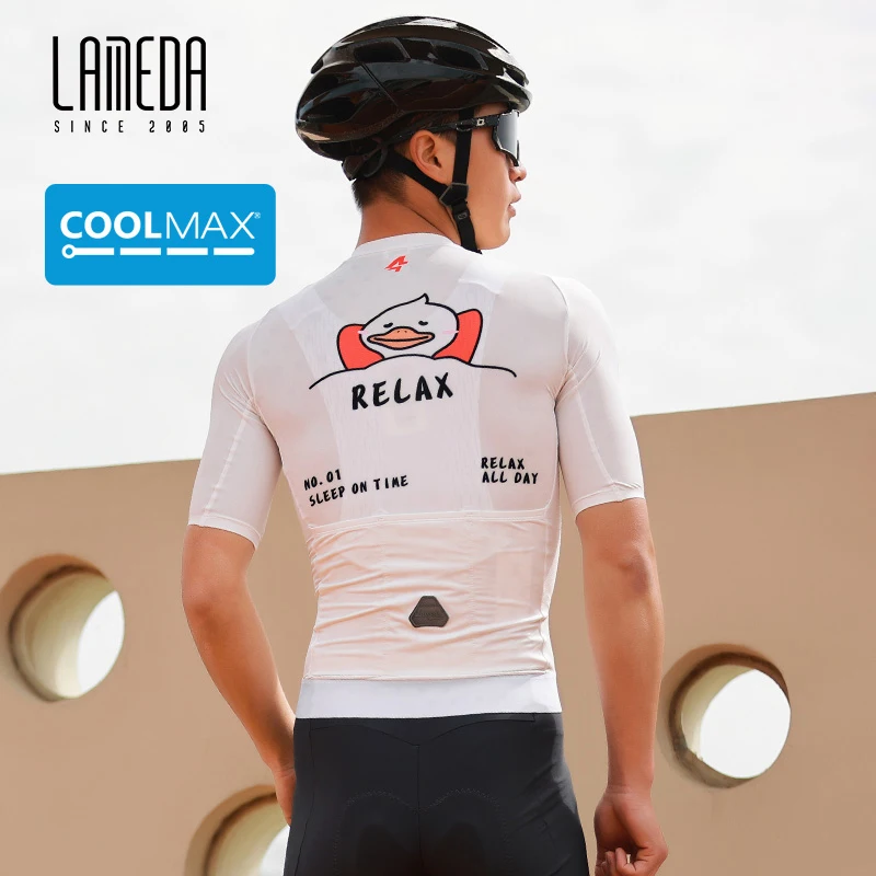 LAMEDA Professional Cycling Jersey CoolMax Quick Drying Men Short Sleeves White Breathable Summer Tight Top Bicycle Sweatshirt R