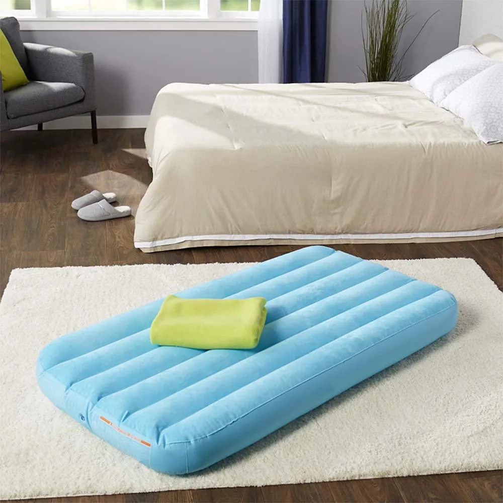 Foldable Inflatable Airbed With Velvety Soft PVC Topper Portable Complete With Carry Bag For Outdoor Camping Use