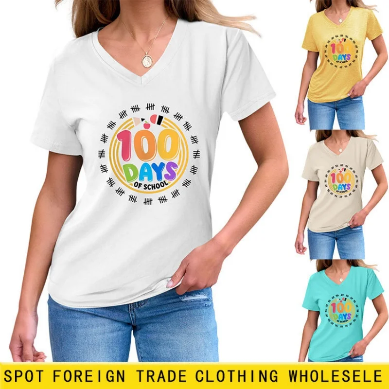 

Summer V-neck short-sleeved t-shirt for women - stylish colorful print - unique design - slimming top