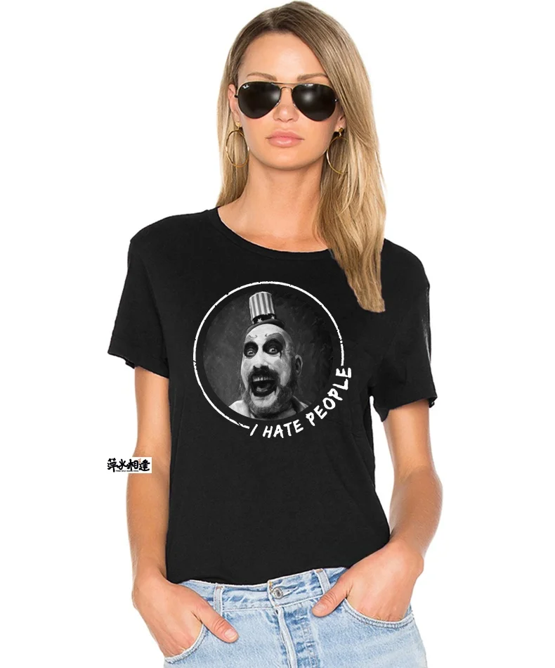 

Captain Spaulding I Hate People Horror T-irt High Collar Long Sve Ultra Slim Fit Youth Trend loween Par Wear for Men