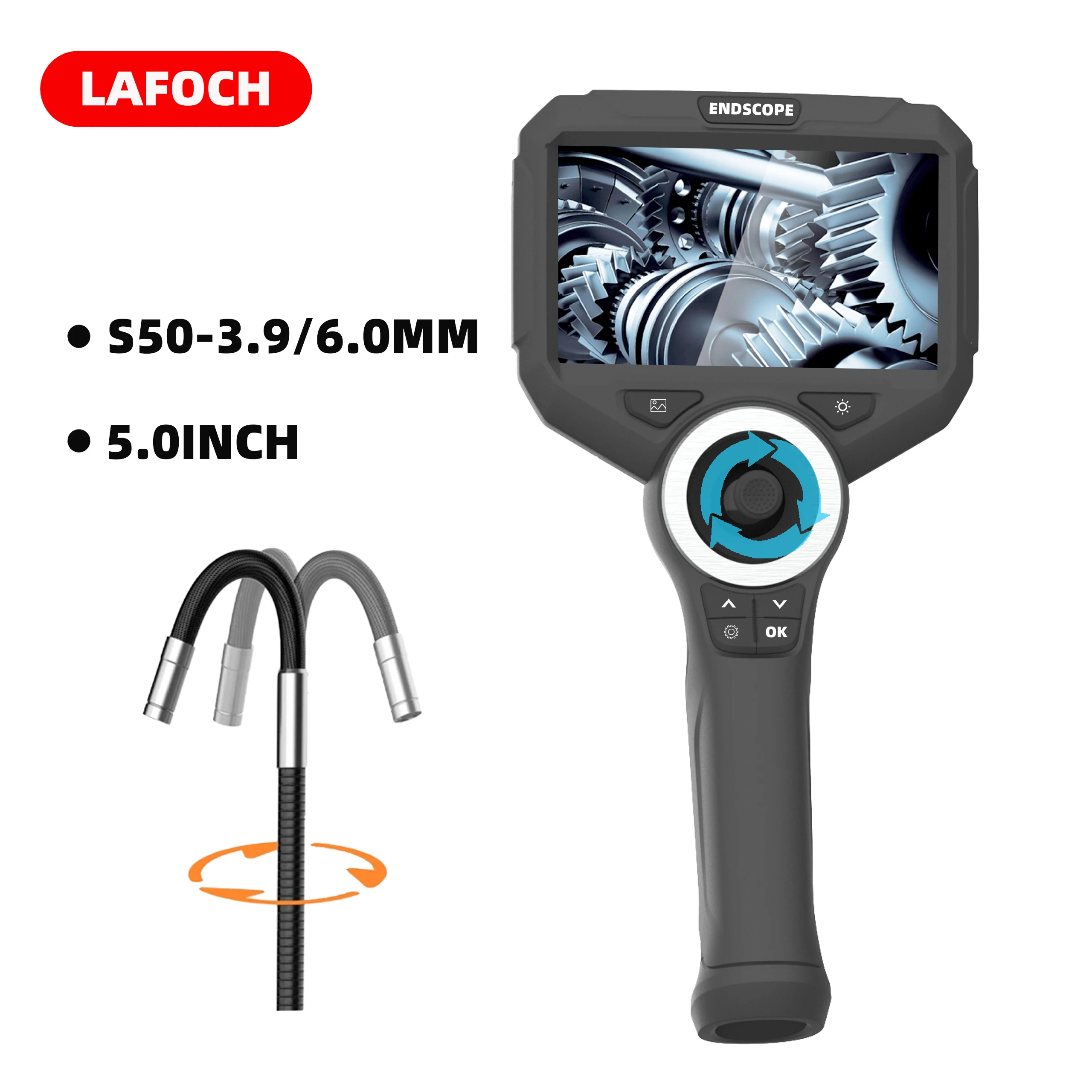 

6mm 720 Degrees All Way Steering Industrial Endoscope for Car Pipe Inspection Sewer Camera Borescope With 5 Inch HD Scree