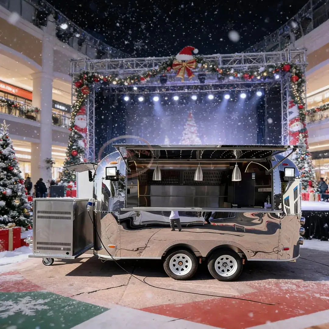 

Double Axle Food Vending Trailer Stainless Steel Interior Sink Refrigerator Storage Space for Business Catering Outdoor