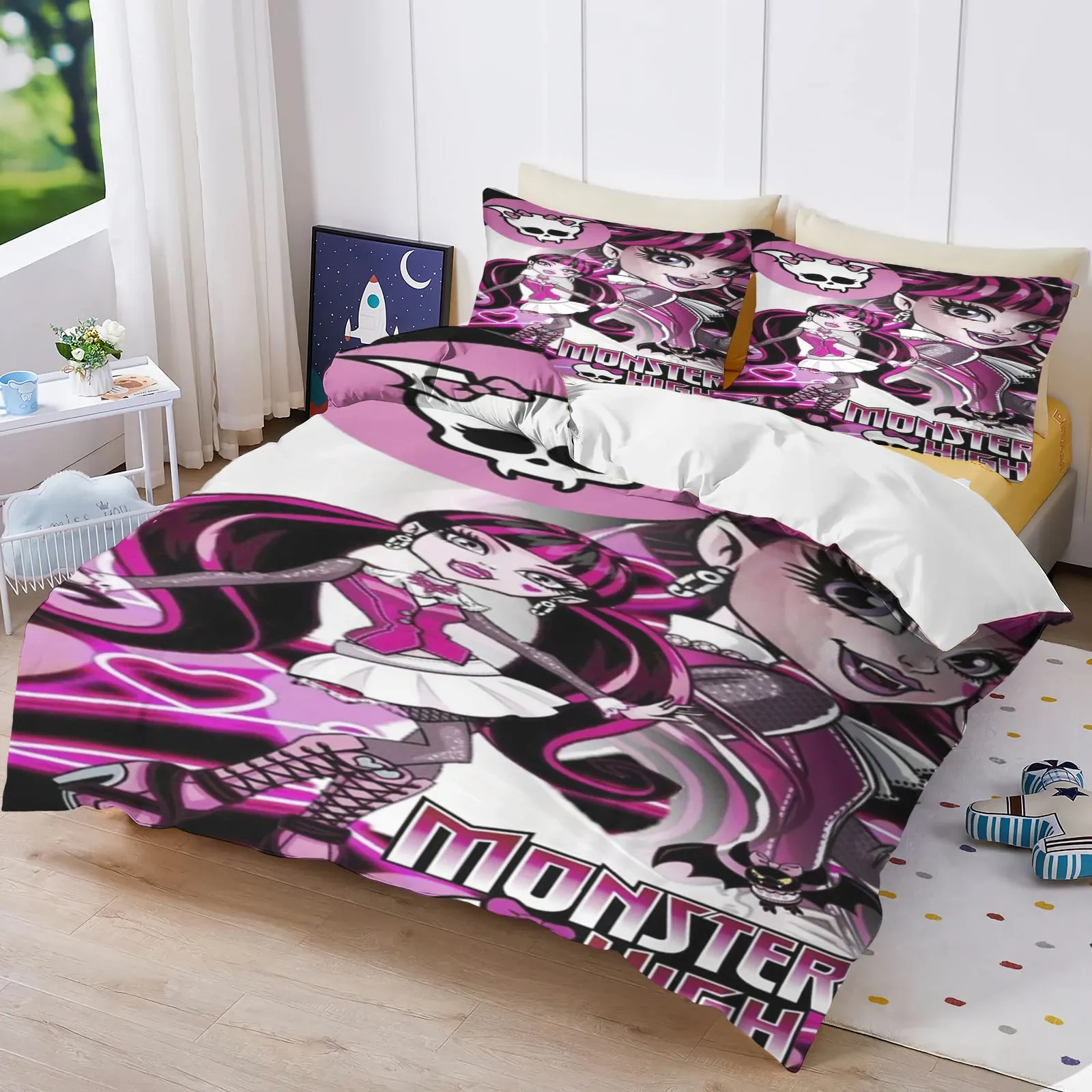 Monster High School Cartoon Quilt Cover Weird Girl Cute Printed Children Soft Customizable Bedding Custom Made Home Bedroom