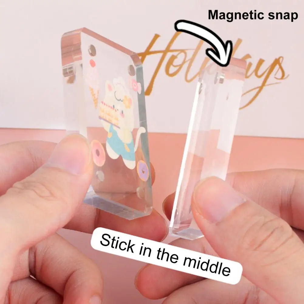 Marco de fotos magnético de alta dureza, soporte de tarjeta de fotos transparente, accesorio de papelería de ladrillo de tarjeta pequeña de larga duración