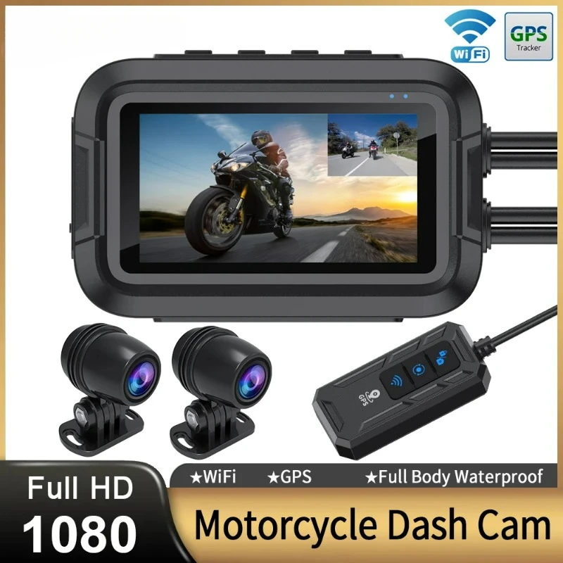 Dual 1080P Motorcycle DVR Full Body Waterproof Moto Camera WiFi GPS Dash Cam Front Rear Driving Video Recorder Black Box