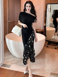 Summer Elegant Women Evening Dress Black Chic Sexy Off-Shoulder Bodycon Maxi Dresses Party Club Prom Robe Femme Mujer Vestidos