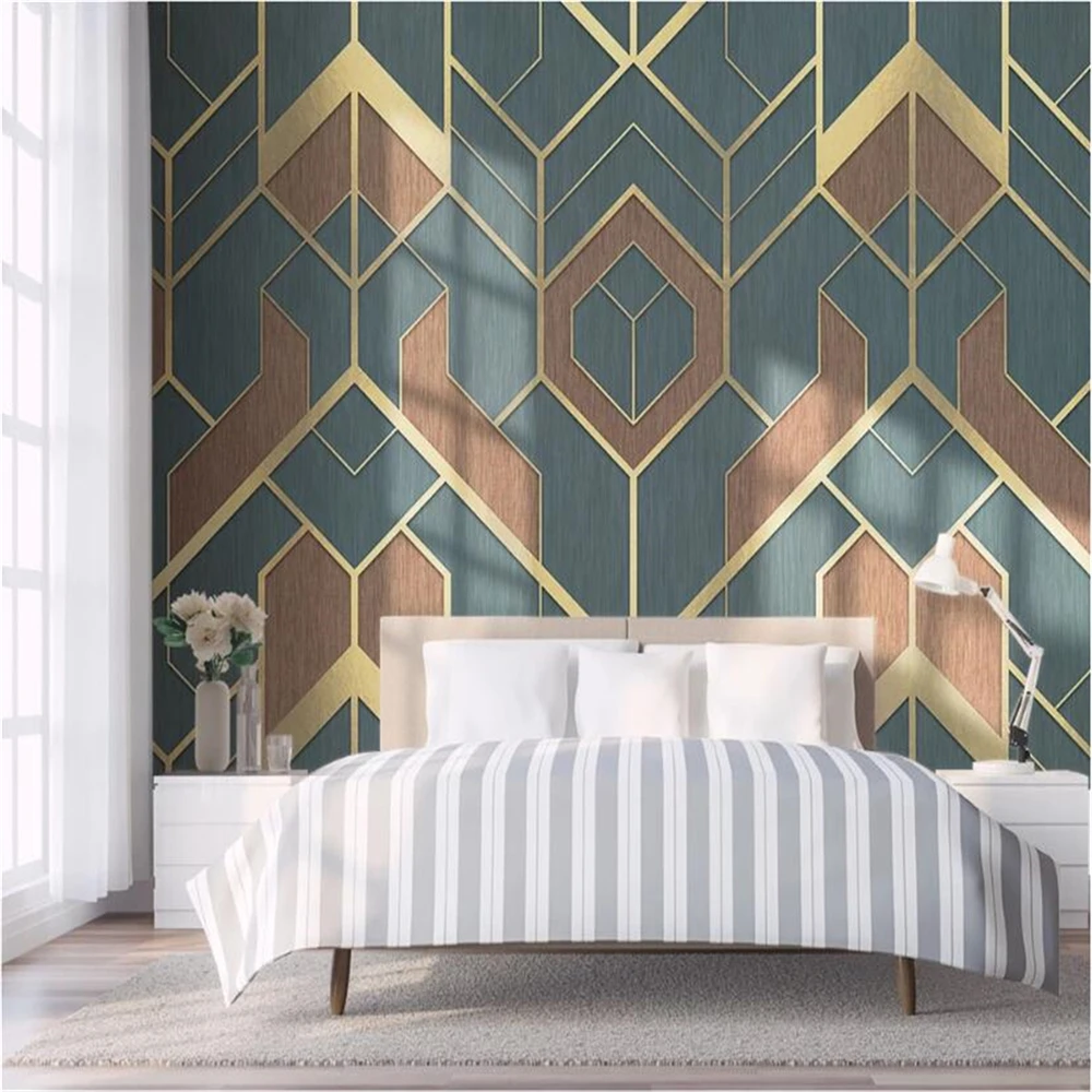 custom Photo Modern minimalistic geometric golden line stripes Wallpaper engineering wallpapers for living room wall Stickers