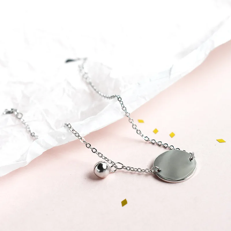 Personalized S925 Silver Bracelet with Bell and Round Plate - INS Style Jewelry for Women