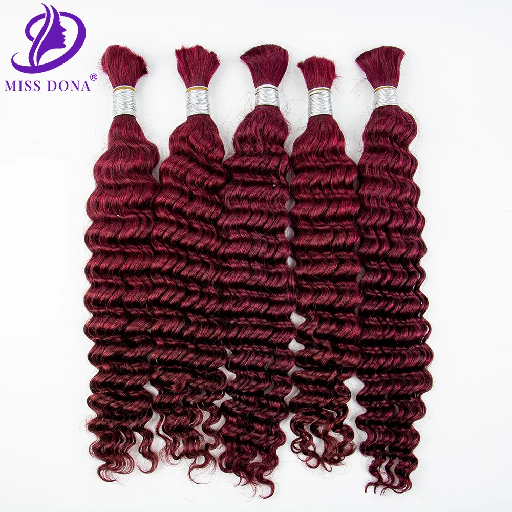 Human Hair Extension Bulk No Weft Deep curly Burgundy Virgin Human Hair Curly Bundles for Women Braiding