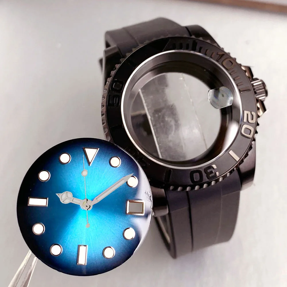 

20ATM Diver Case PVD Черный 40 мм Подходит для NH35 NH36 NH38 Корпус для часов 29 мм Красный Синий циферблат Ручная резинка Сапфировое стекло