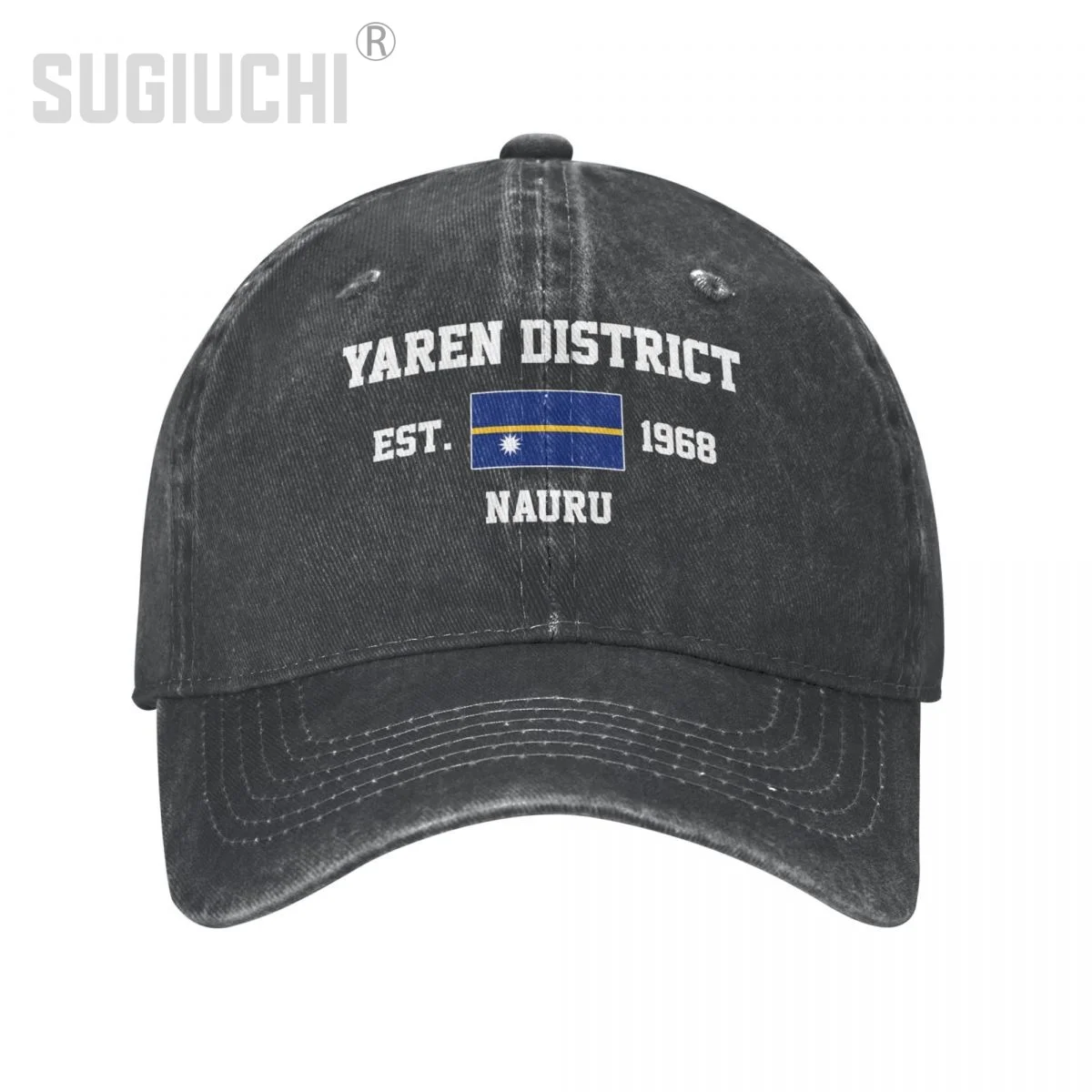 Flag of Nauru EST.1968 Yaren District Unisex Adult Charcoal Washed Denim Baseball Cap Men Vintage Cotton Patriotic Trucker Hat