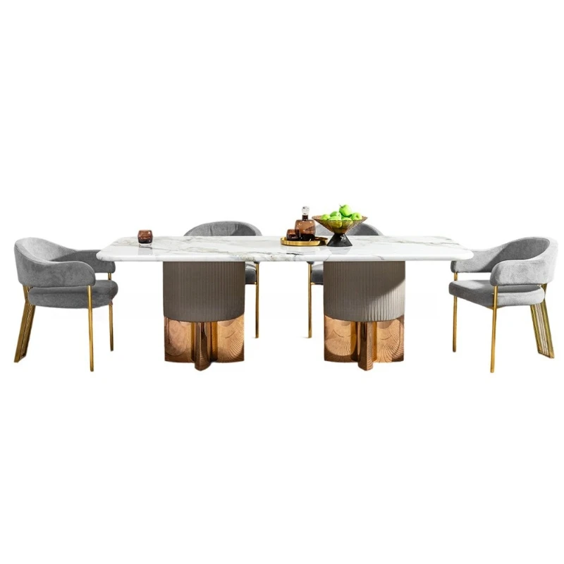 

Light luxury marble dining table luxury restaurant furniture hotel stainless steel dining table chair set