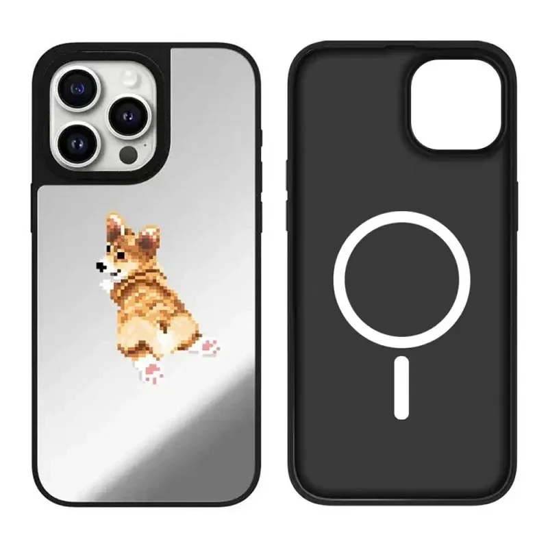 

Cute Pet Dog iPhone 11 12 13 14 15 16 Pro Max Mirror Surface MagSafe Case Cover Shell