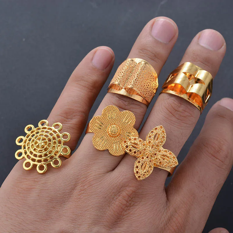 Ethiopian Gold color Flower Ring for Women/Teenage Girls Gold Color Charm Party Jewelry African Arab Items image 4