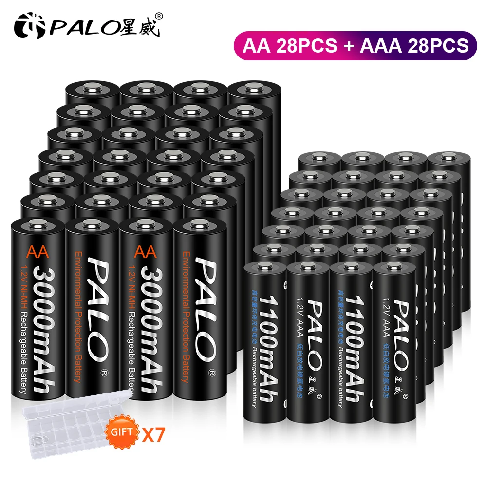 

PALO 1.2V AAA+AA Rechargeable Battery 1100mAh AAA HR03 NIMH Battery 3000mAh AA HR6 NI-MH Batteries For Remote control Toys