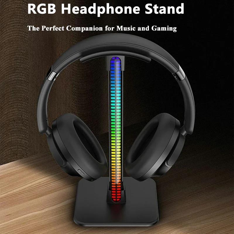 Universal Gaming Music Headset RGB Rhythm Light Headphones Stand Holder Bracket Pickup Light Desktop Display Shelf Type-C Port view 2