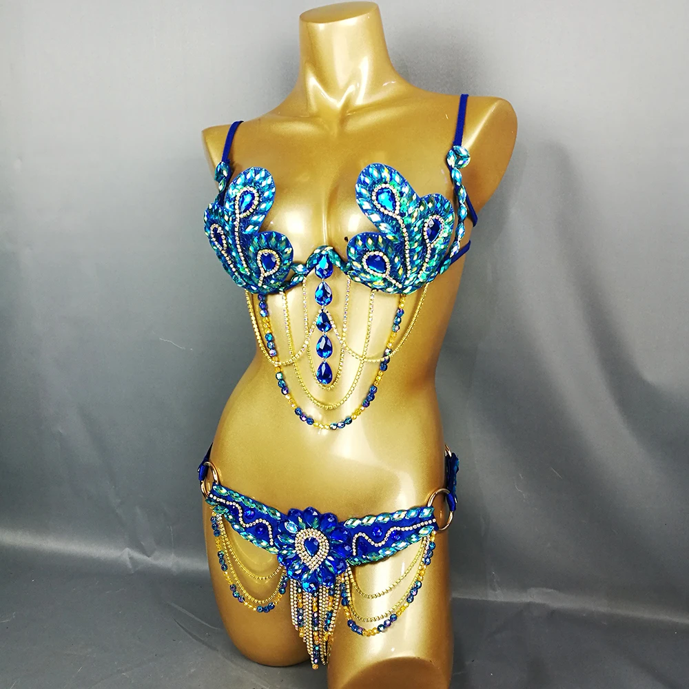 New Samba Carnival Wire Carnival Wire Bra Waist Belt 2pcs/Set Belly Dance Wear Professional Sexy Stage Rainbow stones CB010