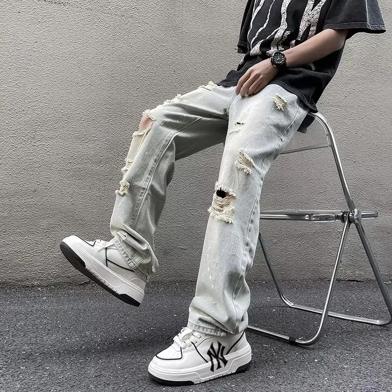 Ripped leg casual pants couples with spring/summer trend plankton handsome student jeans