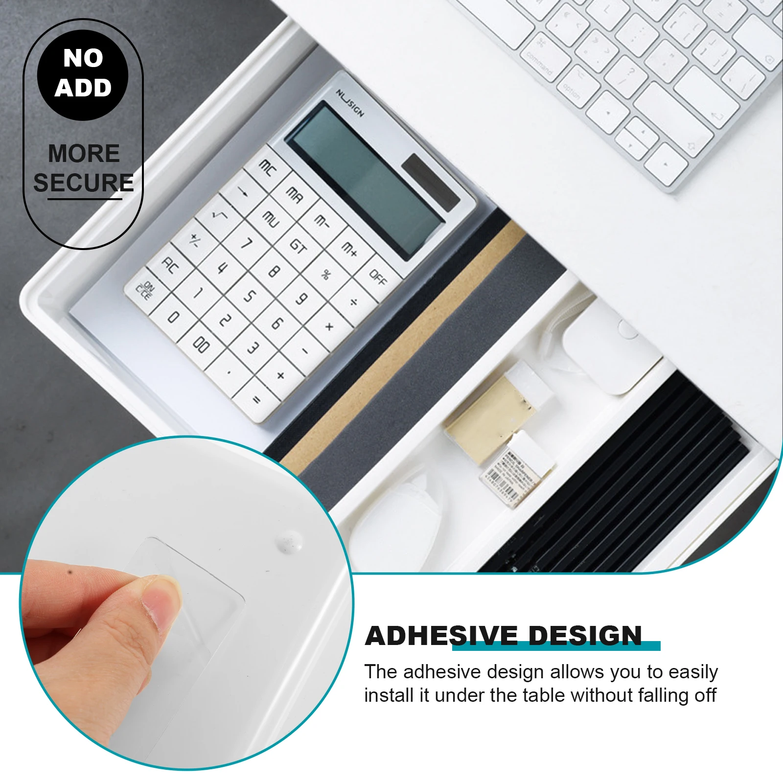 

1set Multifunctional Under Desk Storage Box Adhesive Design Wear Resistant Space Saving Stationery Holder Plastic Container Home
