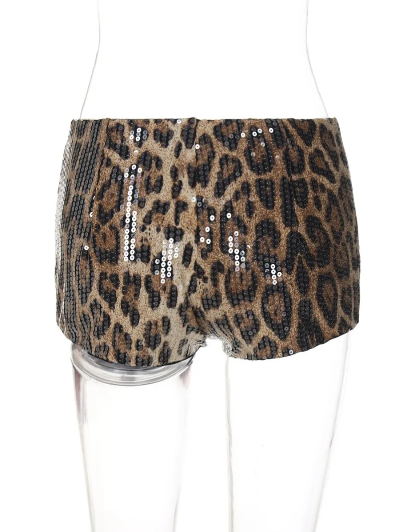 Sexy Chic Leopard Printed Super-short Night Club Shorts Women Fashion Skinny Sequins Short Pants Evening Party Outfit Streetwear