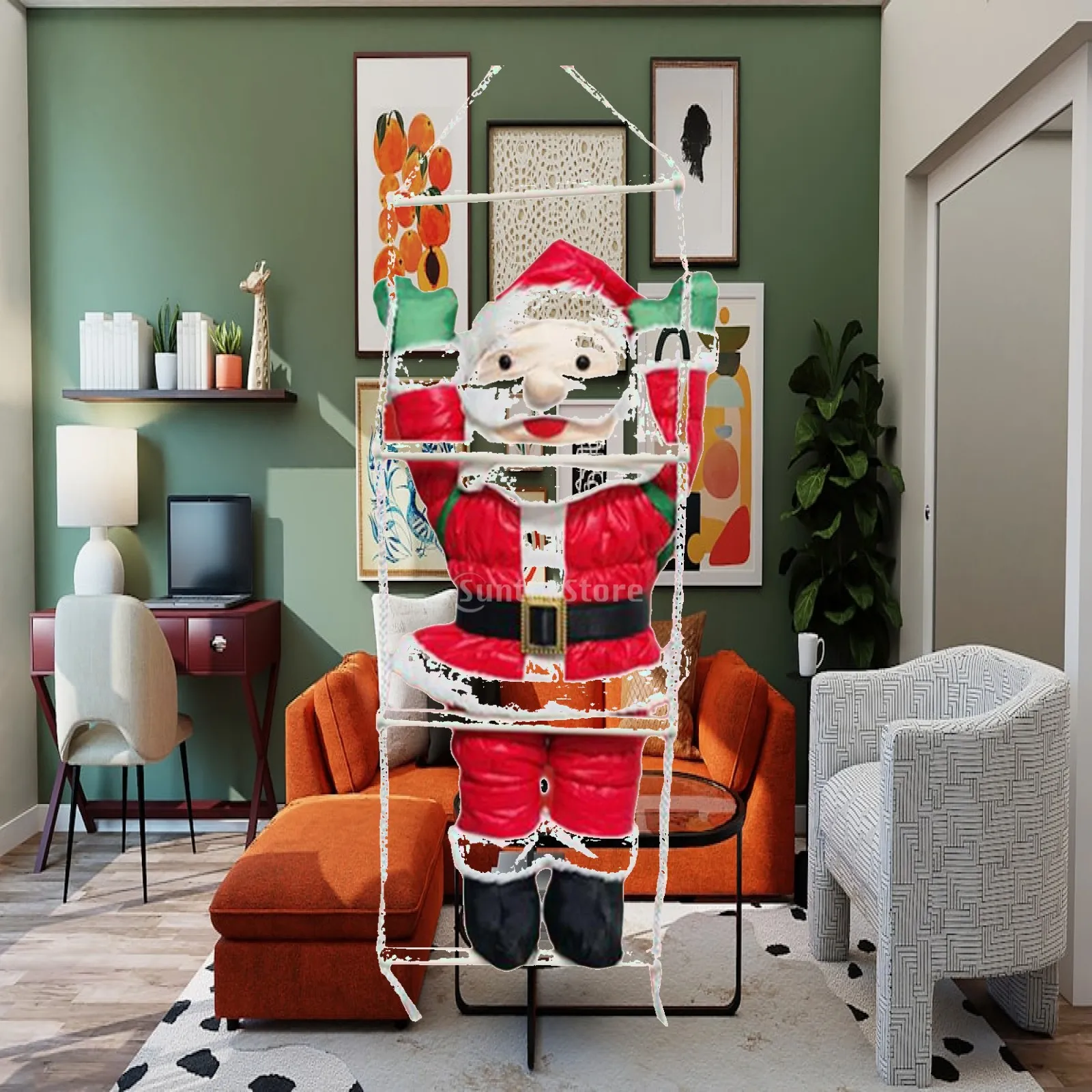 Christmas Doll Figurine Santa Figure Creative Hanging Ladder Climbing Santa Ornament for Holidays Bedroom