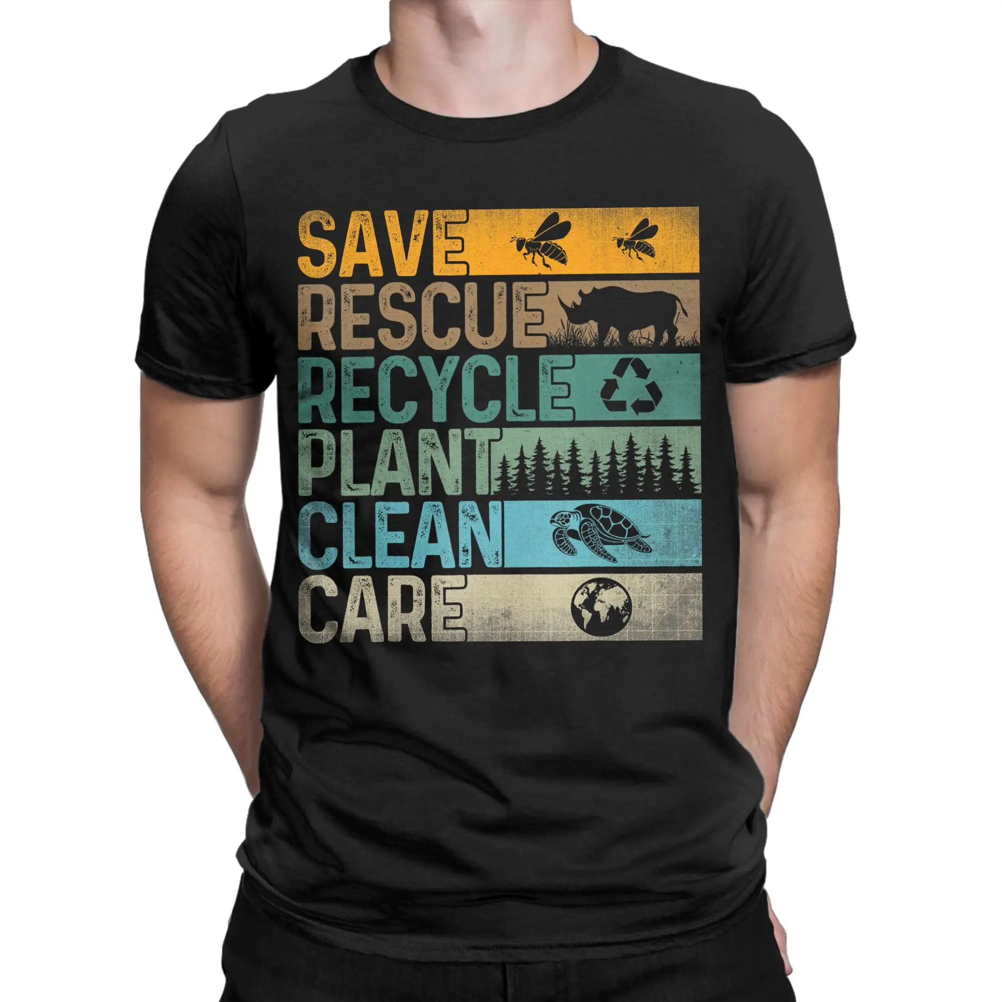 Save Bees Rescue Animals Recycle Plastic Earth Day T-Shirt Harajuku T-Shirts Short Sleeves Tops Summer O Neck Oversized Clothes