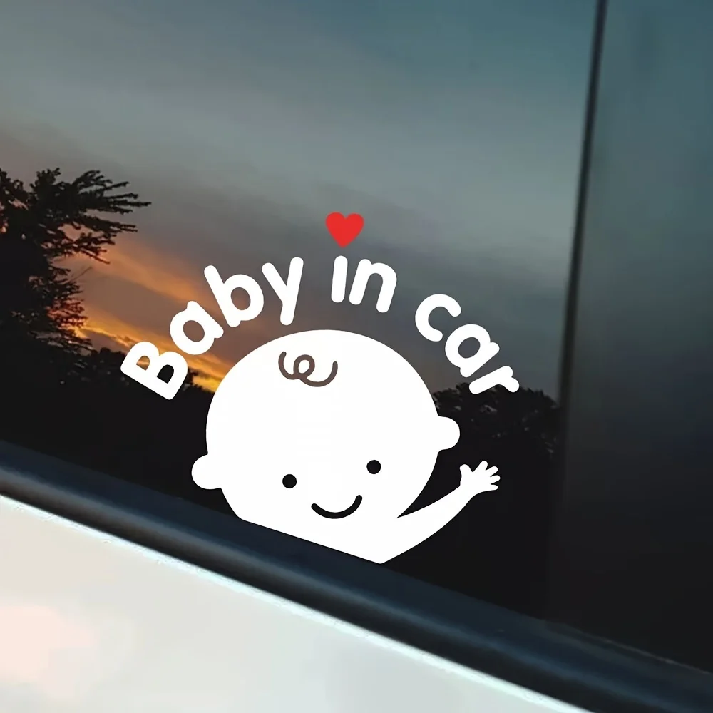1Pc 2D Flat Cute Baby In Car Vinyl Sticker, Waterproof UV Resistant Warning Decal for Car Window, Holiday Gift