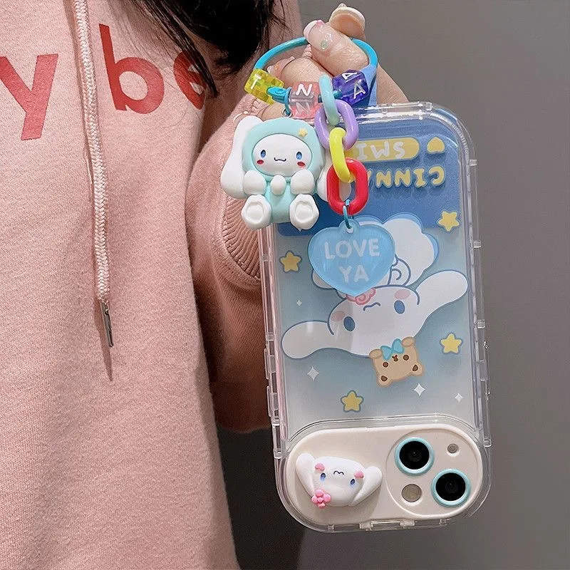 Cartoon Hello Kitty Cinnamoroll With Pendant Phone Cases For iPhone 15 14 13 12 11 Pro Max Mini XR XS MAX 8 X 7 Soft Back Cover