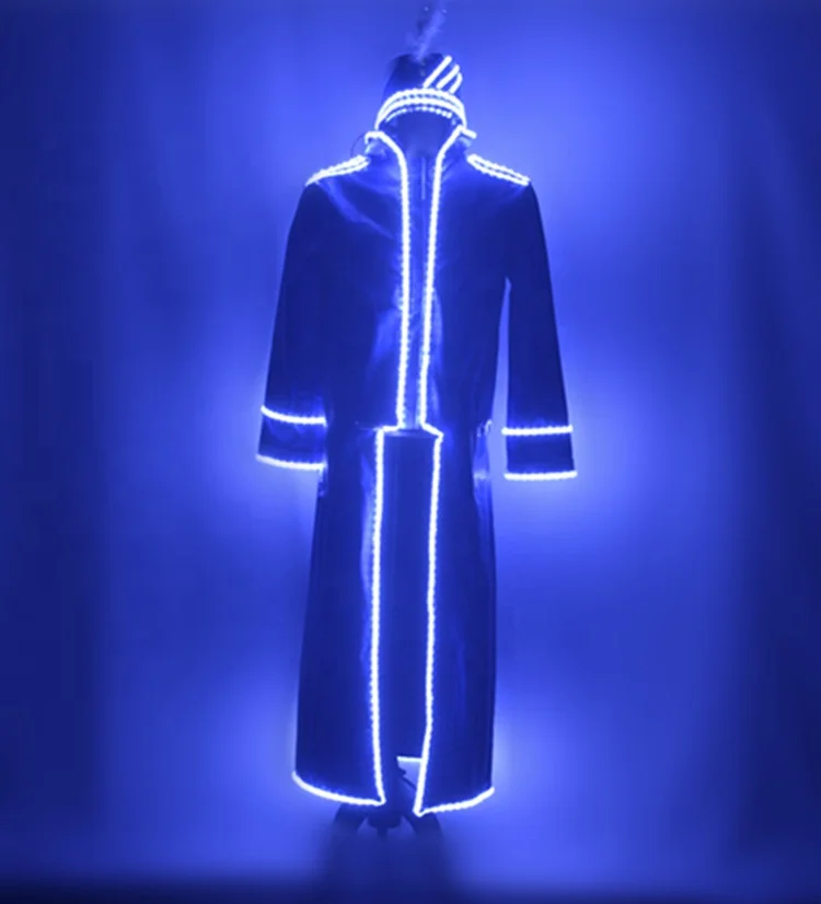 New LED costume luminous clothing men's bar nightclub KTV dance performance future technology uniform long coat DJ dress