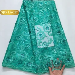 SJD African Sequins Lace Fabric 2025 High quality French Mesh Lace Nigerian Embroidery Net Fabrics For Wedding Dress SewingA3847
