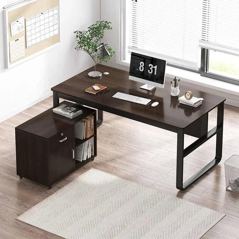 

Modern Computer Desk with Drawer, Storage Cabinet Shelve L Shape Home Office Reversible Study Table, Wood Executive Writing Desk