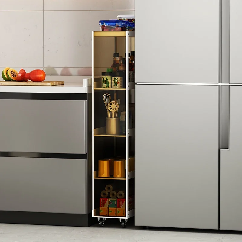 Kitchen crevice rack 15cm narrow cabinet floor-to-ceiling multi-layer narrow crevice storage cabinet against wall shelf thin