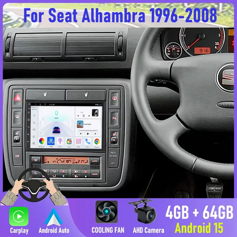 

Autoradio 15 For VW Seat Alhambra 1996-2008 Carplay Car Radio, 7" Car Stereo 2 din Multimedia Player with Bluetooth AHD Camera